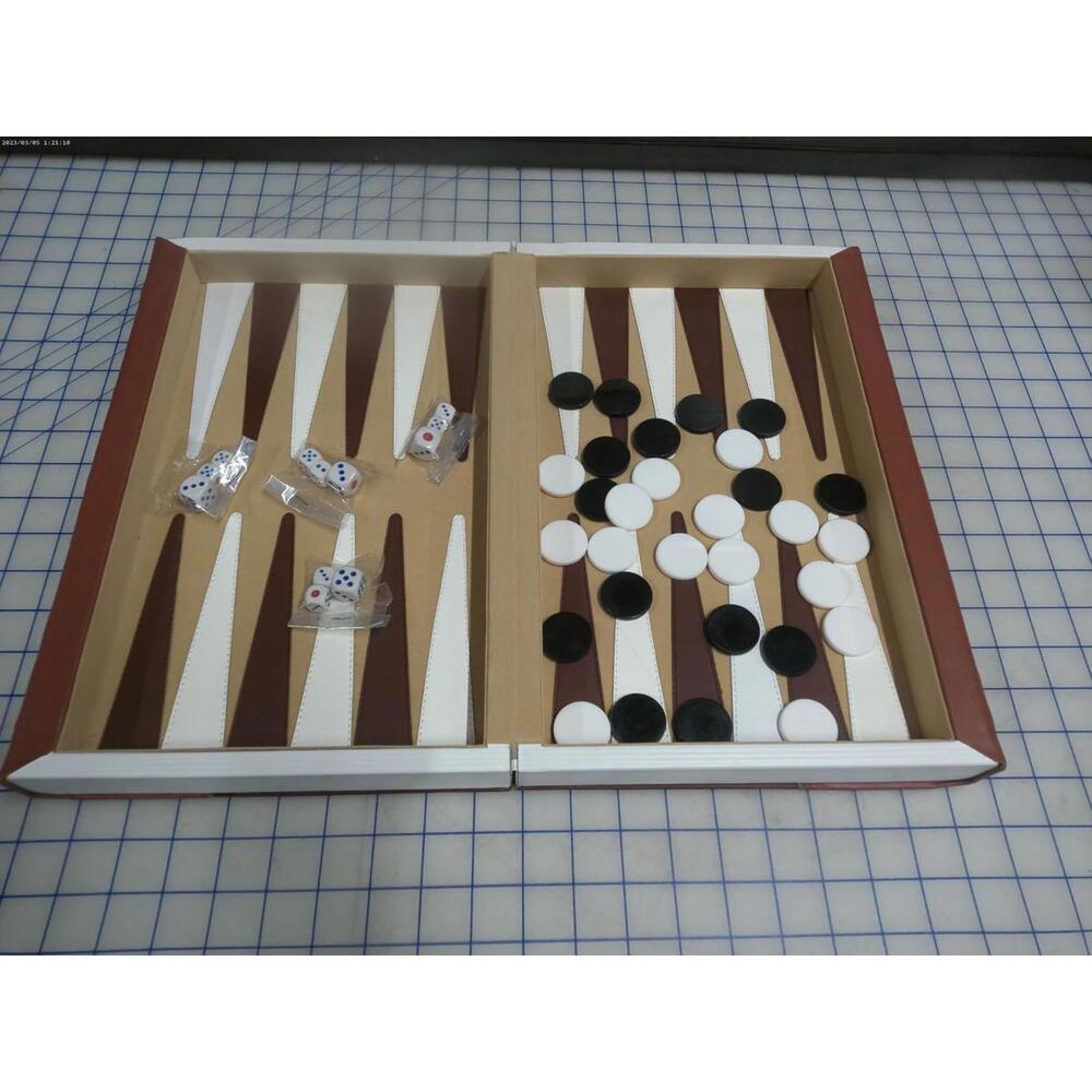 Vintage Backgammon Game Set Folding Case w/ Checkers & Dice